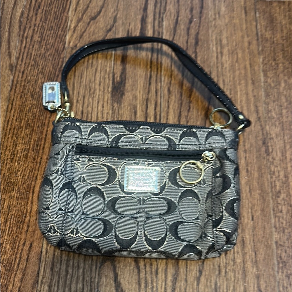 Coach Black and Gray Signature Clutch with Interlocking C Design